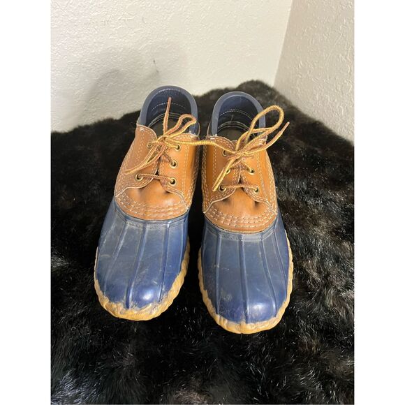 VTG Womens LL BEAN Maine Hunting Shoe Gumshoe Snow Rain Boots Tan/Navy Blue 6 - Picture 1 of 6